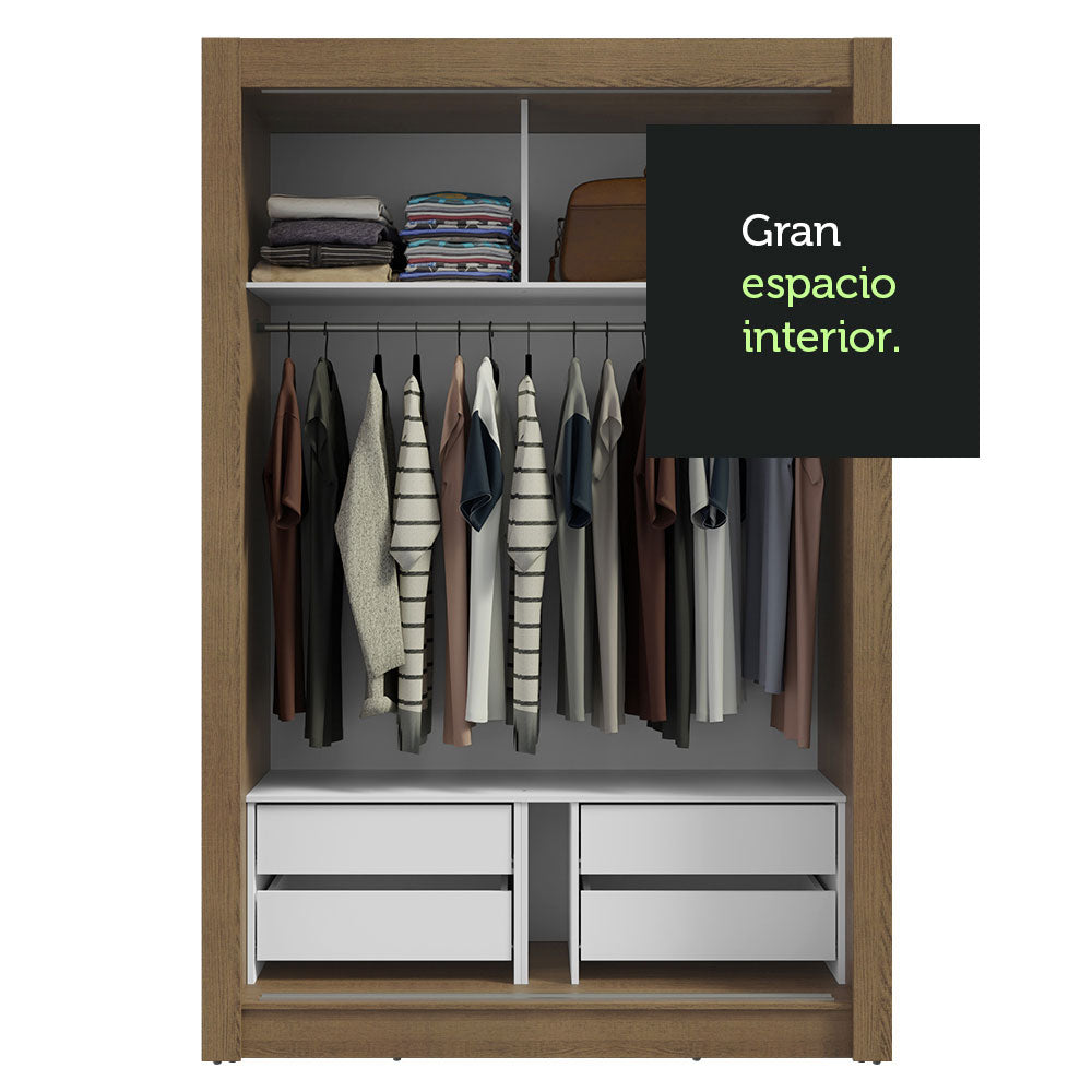 Placard Soltero 2 Puertas Corredizas con Espejo 4 Cajones Marrón/Gris Vivare Plus
