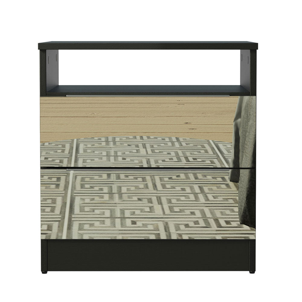 Mesa de Luz Madesa 3227 2 Cajones con Espejo Negro