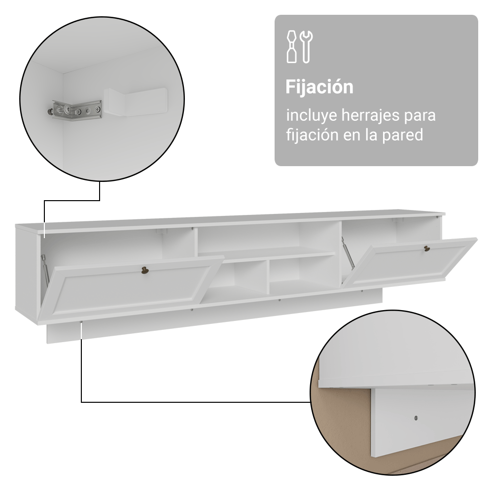 Rack Flotante para TV hasta 80 Pulgadas 218 cm 2 Puertas Blanco Vik Madesa