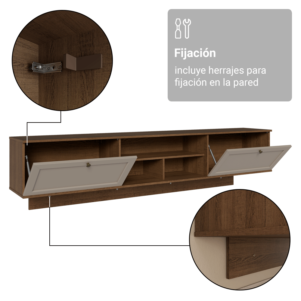 Rack Flotante para TV hasta 80 Pulgadas 218 cm 2 Puertas Marrón/Crema Vik Madesa
