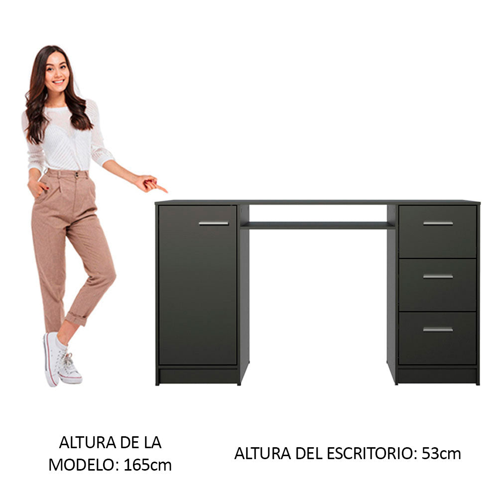 Escritorio 136 cm 1 Puerta 3 Cajones y 1 Nicho Negro Madesa