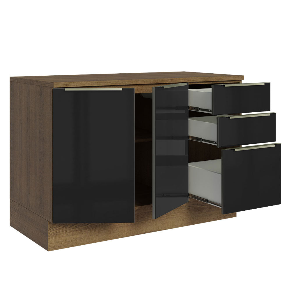 Bajo Mesada Cocina 120 cm x 60 cm, 3 Cajones 2 Puertas Lux Marrón/Negro