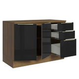 Bajo Mesada Cocina 120 cm x 60 cm, 3 Cajones 2 Puertas Lux Marrón/Negro