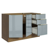 Bajo Mesada Cocina 120 cm x 60 cm, 3 Cajones 2 Puertas Lux Marrón/Gris