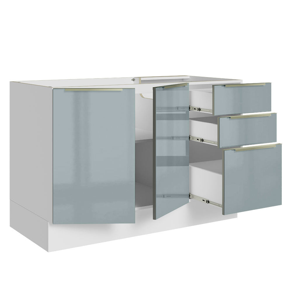 Bajo Mesada Cocina 120 cm x 60 cm, 3 Cajones 2 Puertas Lux Blanco/Gris