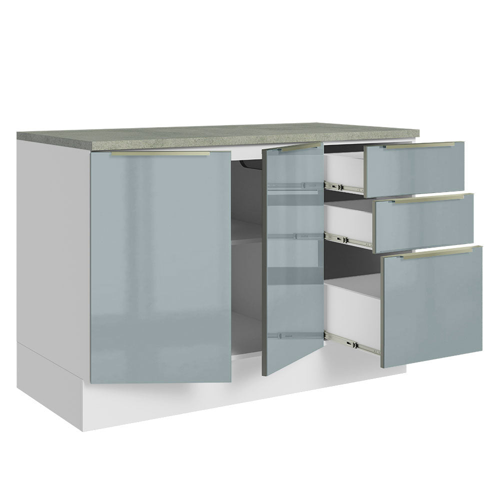 Bajo Mesada Cocina 120 cm x 60 cm, 3 Cajones 2 Puertas Lux Blanco/Gris