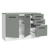 Bajo Mesada Cocina 120 cm x 60 cm, 3 Cajones 2 Puertas Agata Blanco/Gris