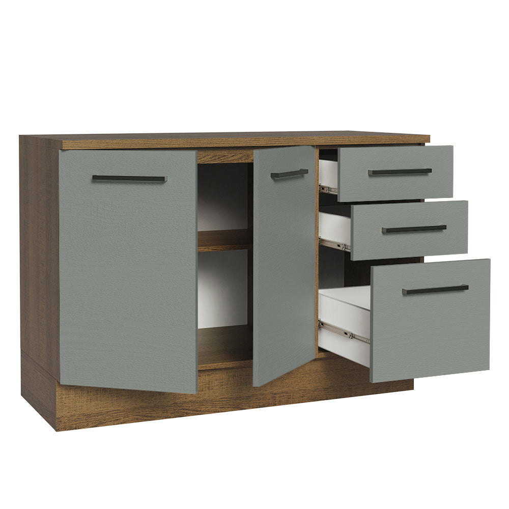 Bajo Mesada Cocina 120 cm x 60 cm, 3 Cajones 2 Puertas con Mesada Agata Marrón/Gris