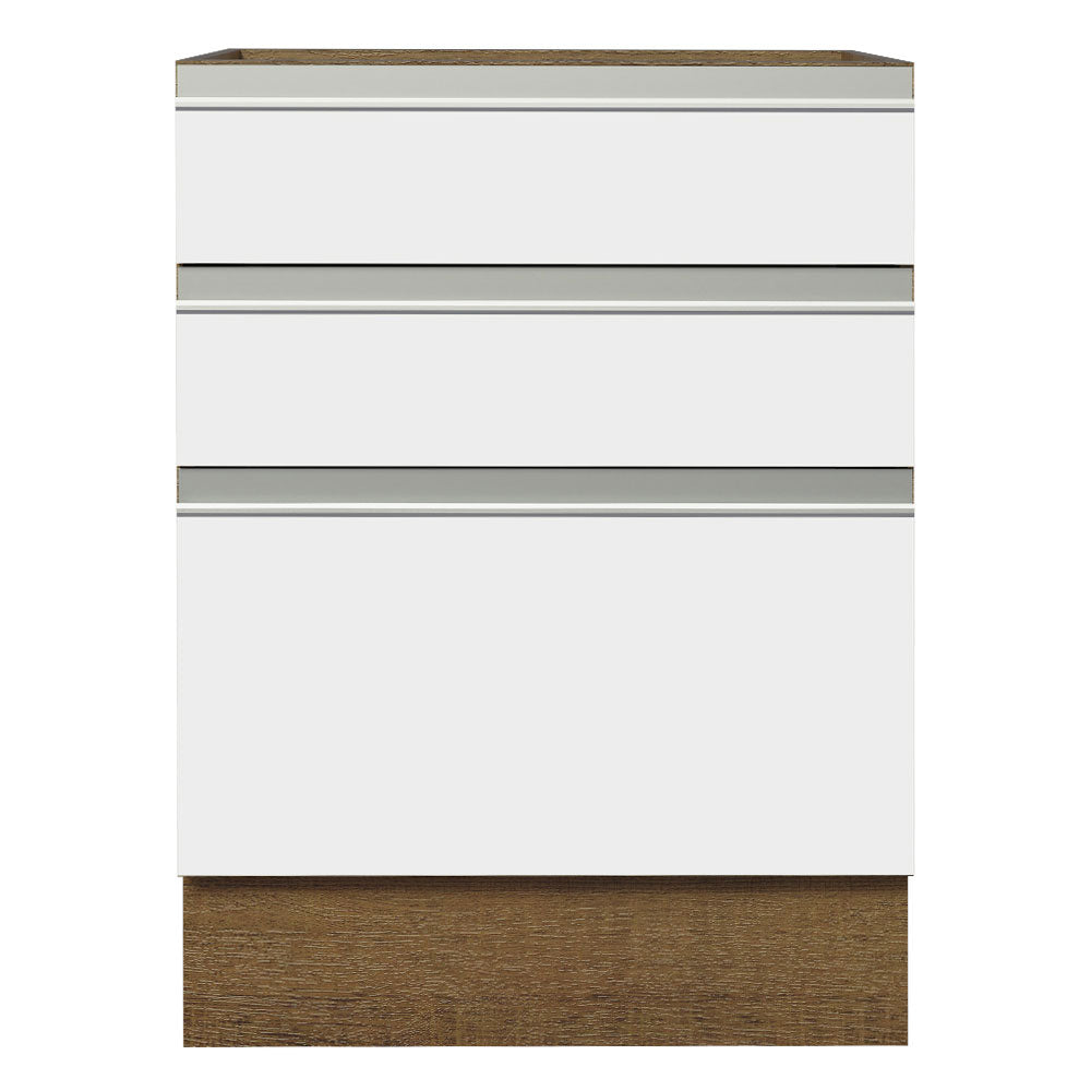 Bajo Mesada Cocina 60 x 60 cm 3 Cajones (Sin Mesada) Marrón/Blanco Glamy Madesa
