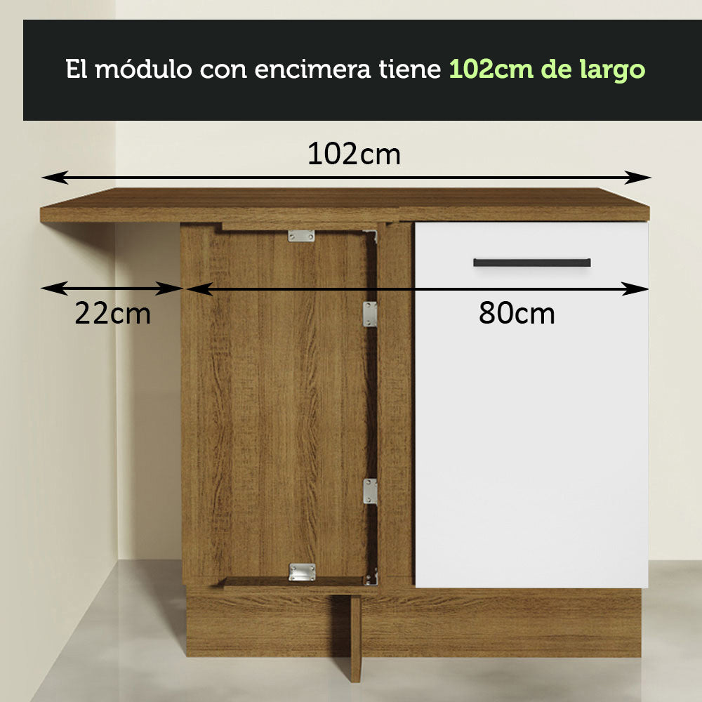 Bajo Mesada Esquinera 102cm x 64 cm Profundidad (Con Mesada) Agata Marrón/Blanco