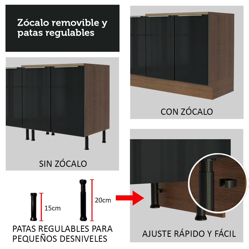 Bajo Mesada 102 cm x 60 cm,  1 Puerta Lux Marrón/Negro
