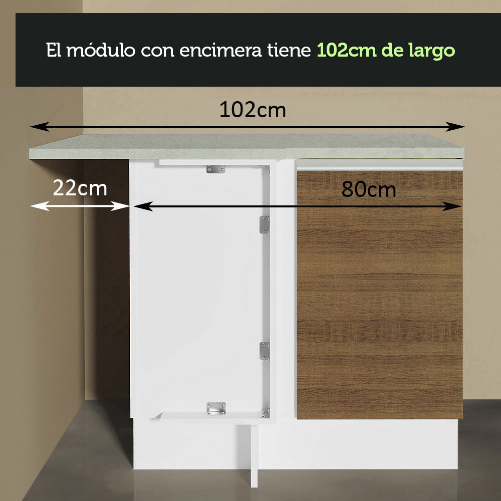 Bajo Mesada Esquinera 102cm x 64 cm (Con Mesada) Glamy Blanco/Marrón