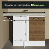 Bajo Mesada Esquinera 102cm x 64 cm (Con Mesada) Glamy Blanco/Marrón