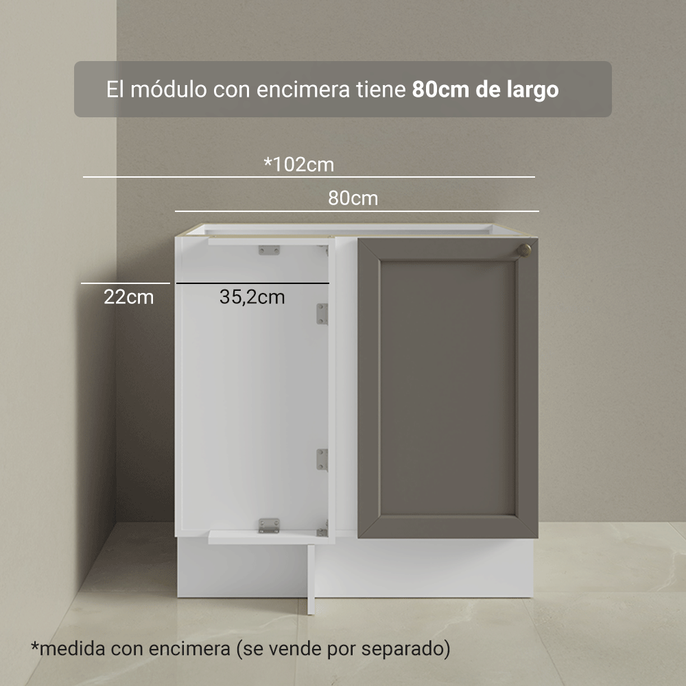 Bajo Mesada esquinero para Linha de 60 cm Profundidade (Sin Mesada) Blanco/Gris Vik Madesa