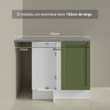 Bajo Mesada esquinero para Linha de 60 cm Profundidade (con Mesada) Blanco/Verde Vik Madesa