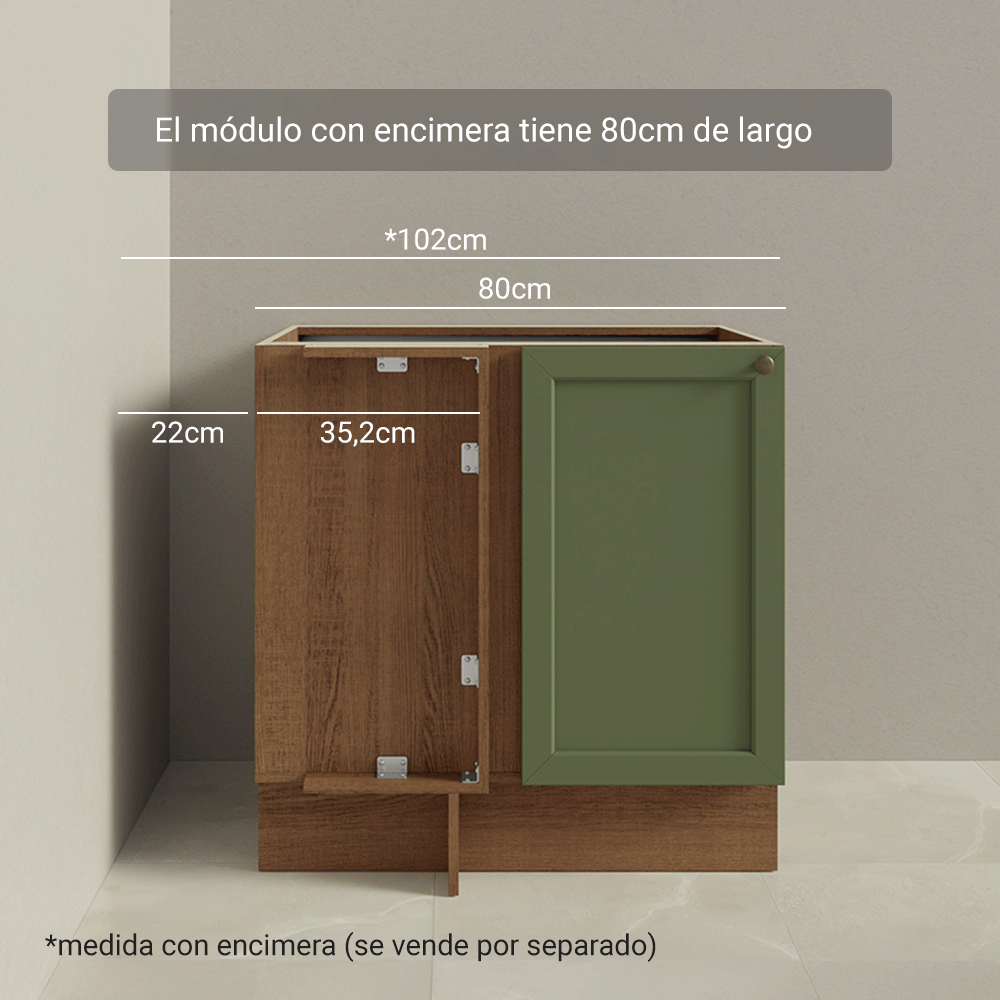 Bajo Mesada esquinero para Linha de 60 cm Profundidade (Sin Mesada) Marrón/verde Vik Madesa