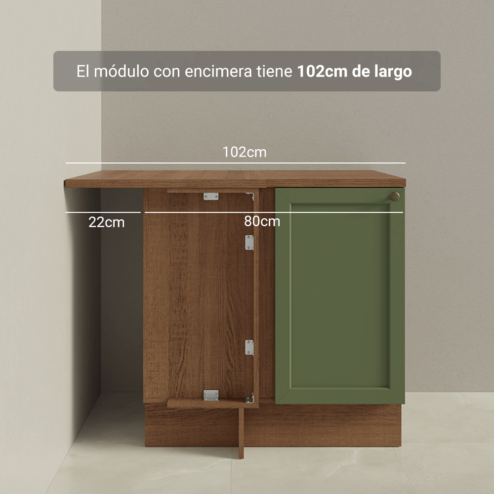 Bajo Mesada esquinero para Linha de 60 cm Profundidade (con Mesada) Marrón/Verde Vik Madesa
