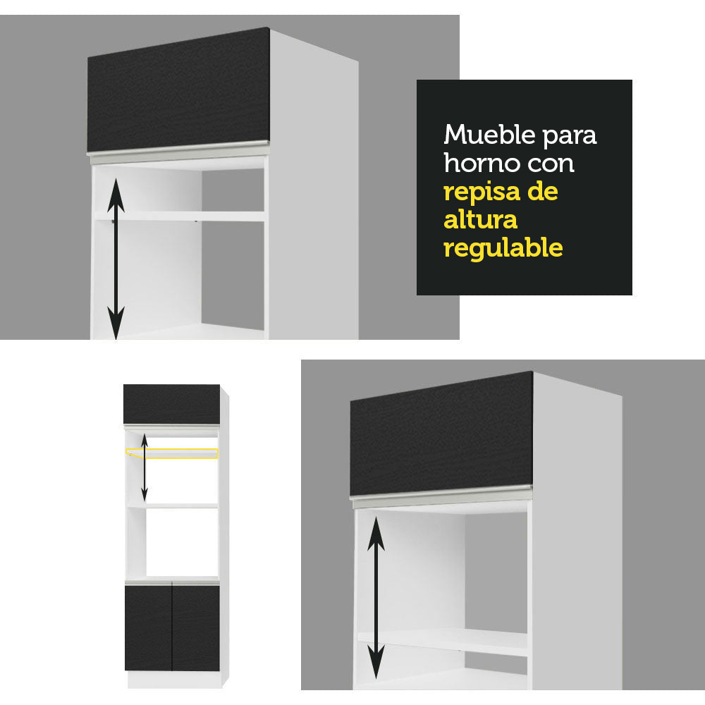 Mueble de cocina para Horno/Microondas Madesa Glamy 70 x 60 cm 3 Puertas Blanco/Negro