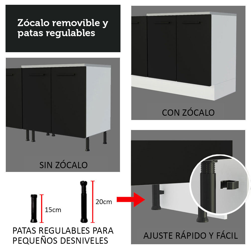 Bajo Mesada para Bacha 120 cm 2 Puertas (Sin Mesada y Bacha) Blanco/Negro Agata Madesa