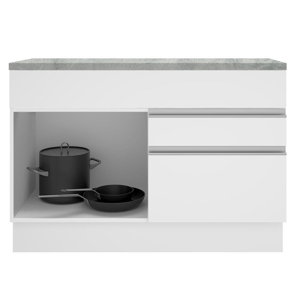 Bajo Mesada para Bacha 120 cm 1 Puerta y 2 Cajones (Con Tapa) Blanco Glamy