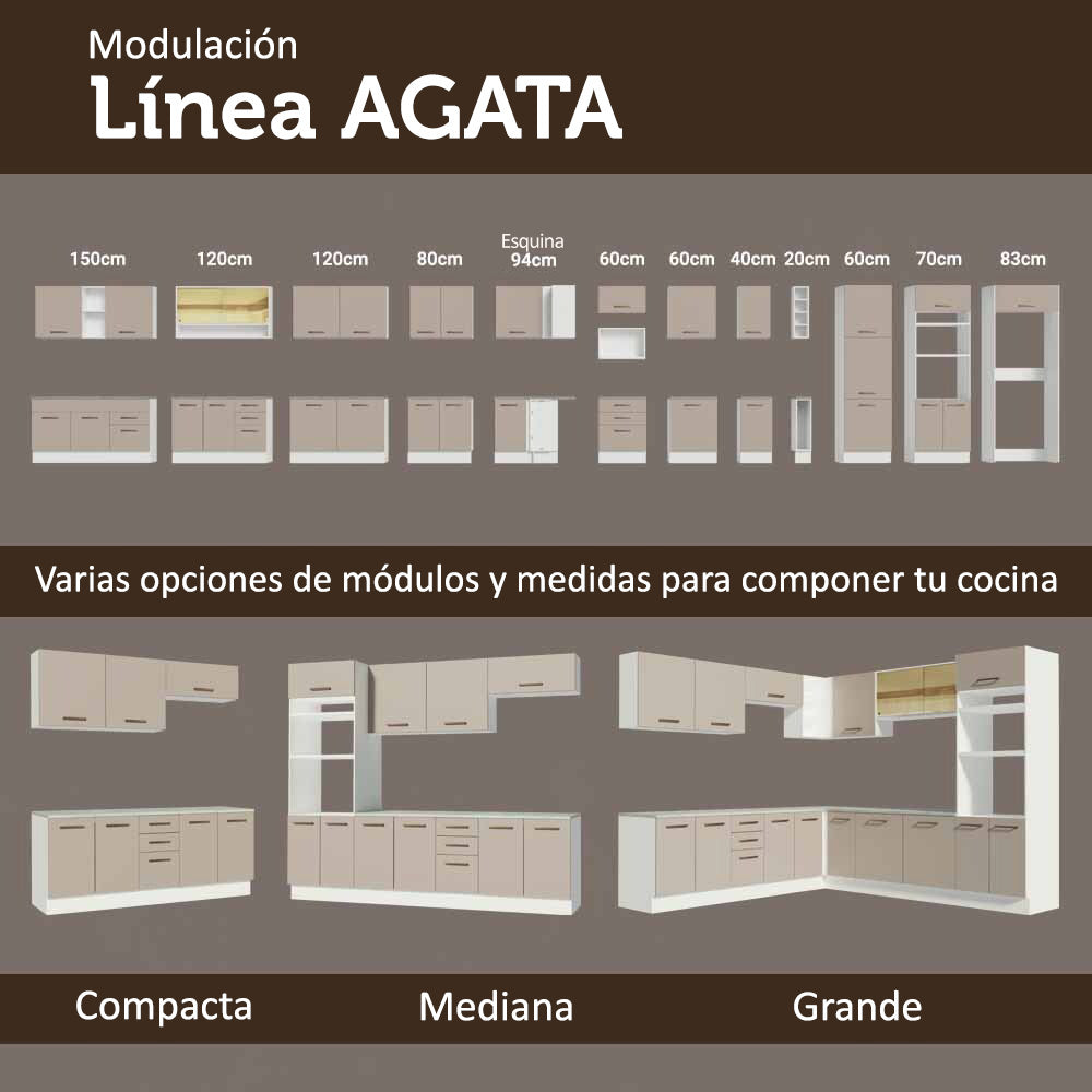 Bajo Mesada para Bacha 120 cm 2 Cajones 1 Puerta (Sin Mesada y Bacha) Blanco/Crema Agata Madesa