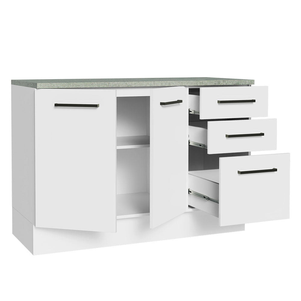 Bajo Mesada Cocina 120 cm 2 Puertas 3 Cajones (Con Mesada) Blanco Agata Madesa
