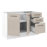 Bajo Mesada para Bacha 120 cm 2 Puertas 3 Cajones (Sin Mesada y Bacha) Blanco/Crema Agata Madesa