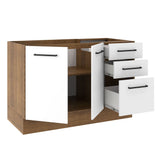 Bajo Mesada para Bacha 120 cm 2 Puertas y 3 Cajones (Sin Mesada y Bacha) Marrón/Blanco Agata Madesa