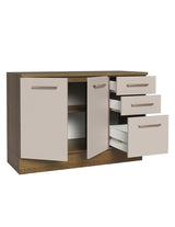 Bajo Mesada para Bacha 120 cm 2 Puertas 3 Cajones (Con Encimera) Agata Marrón/Crema