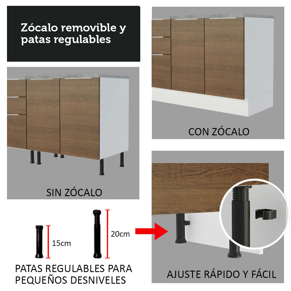 Bajo Mesada 120 cm 3 Cajones 2 Puertas Stella Blanco/Marrón