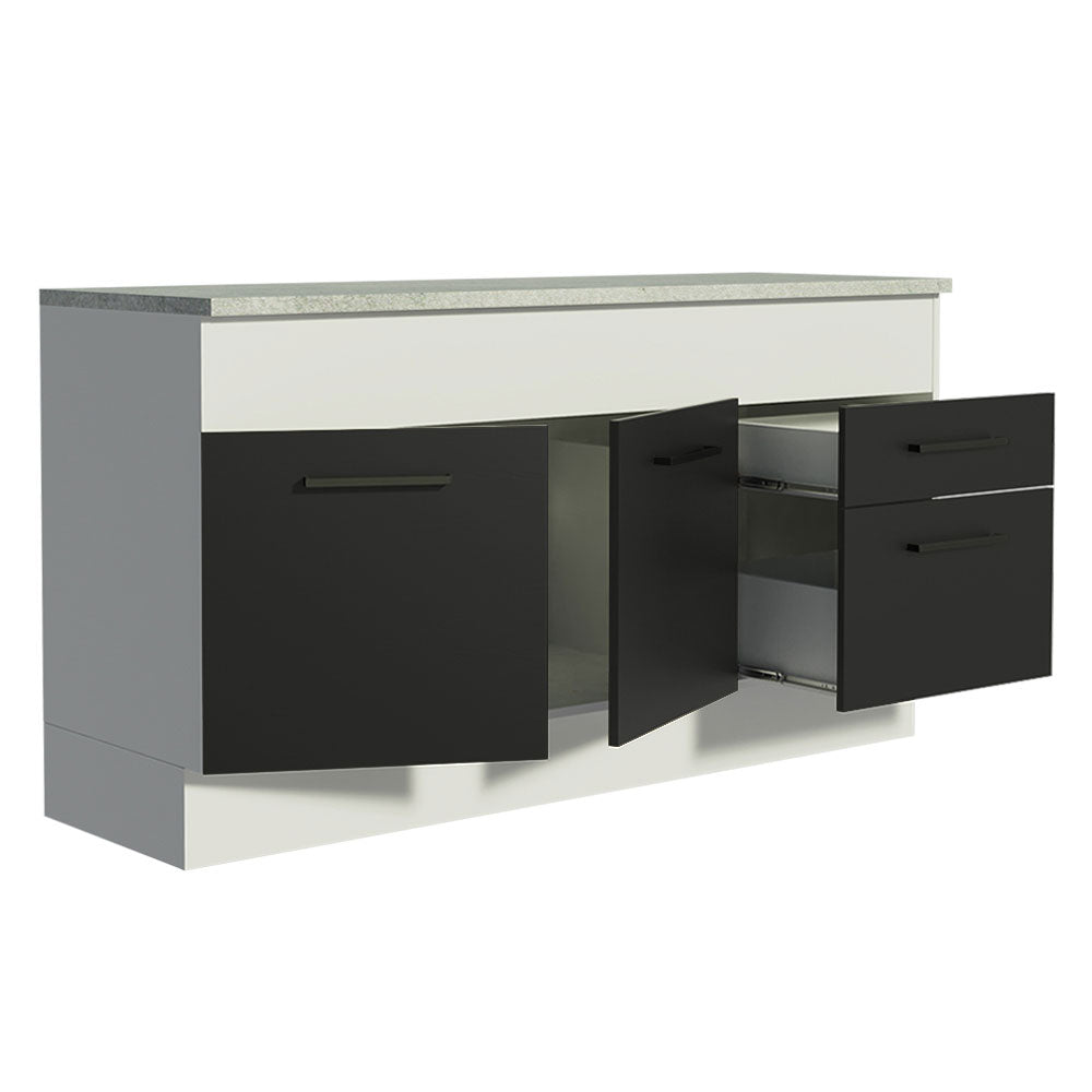 Bajo Mesada Cocina 150 cm 2 Puertas e 2 Cajones (Con Mesada) Blanco/Negro Agata Madesa