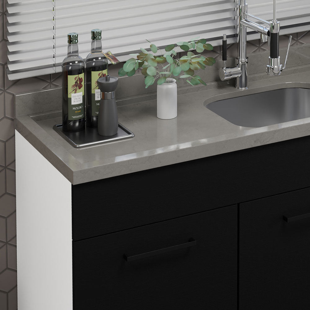 Bajo Mesada Cocina 150 cm 2 Puertas e 2 Cajones (Sin Mesada y Bacha) Blanco/Negro Agata Madesa