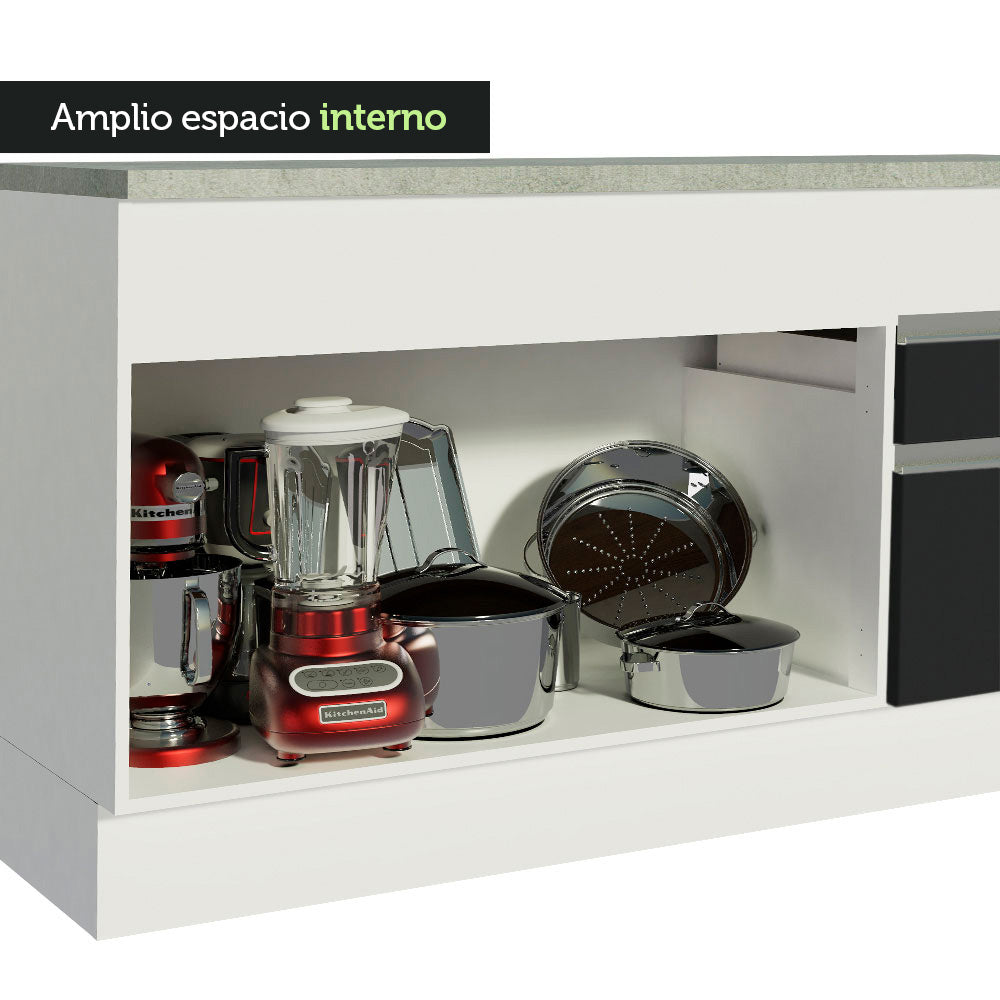 Bajo Mesada Cocina Madesa Glamy 150 cm 2 Puertas con Tapa Blanco/Negro