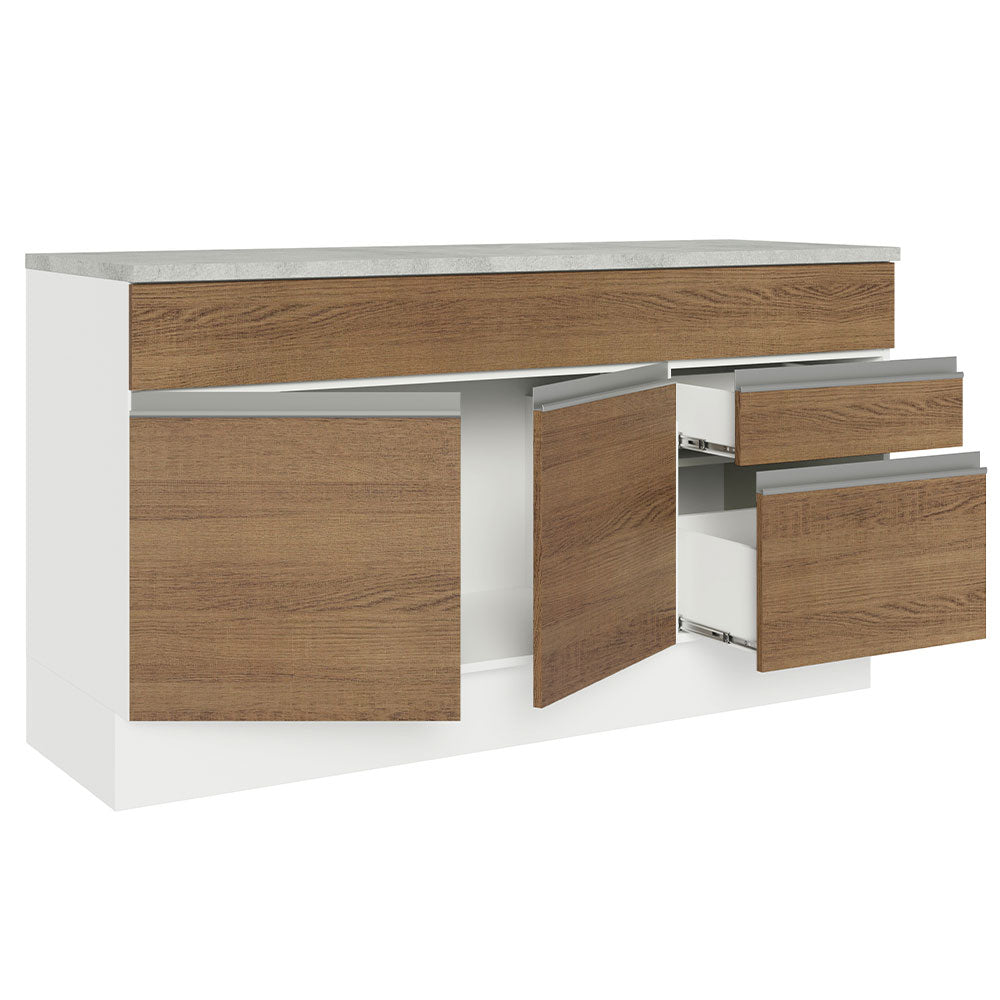 Bajo Mesada para Bacha 150 cm 2 Puertas y 2 Cajones (Con Mesada) Glamy Blanco/Rustic
