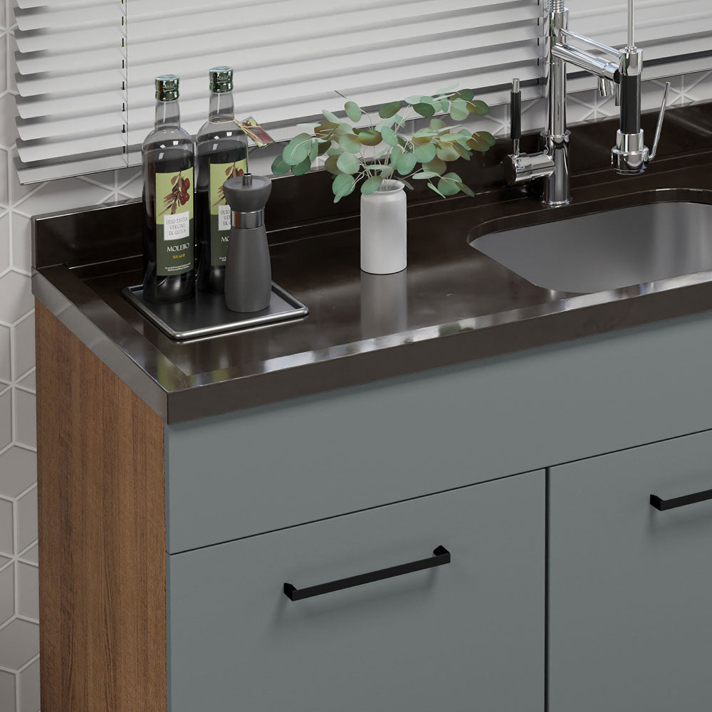 Bajo Mesada Cocina 150 cm 2 Puertas e 2 Cajones (Sin Mesada y Bacha) Marrón/Gris Agata Madesa