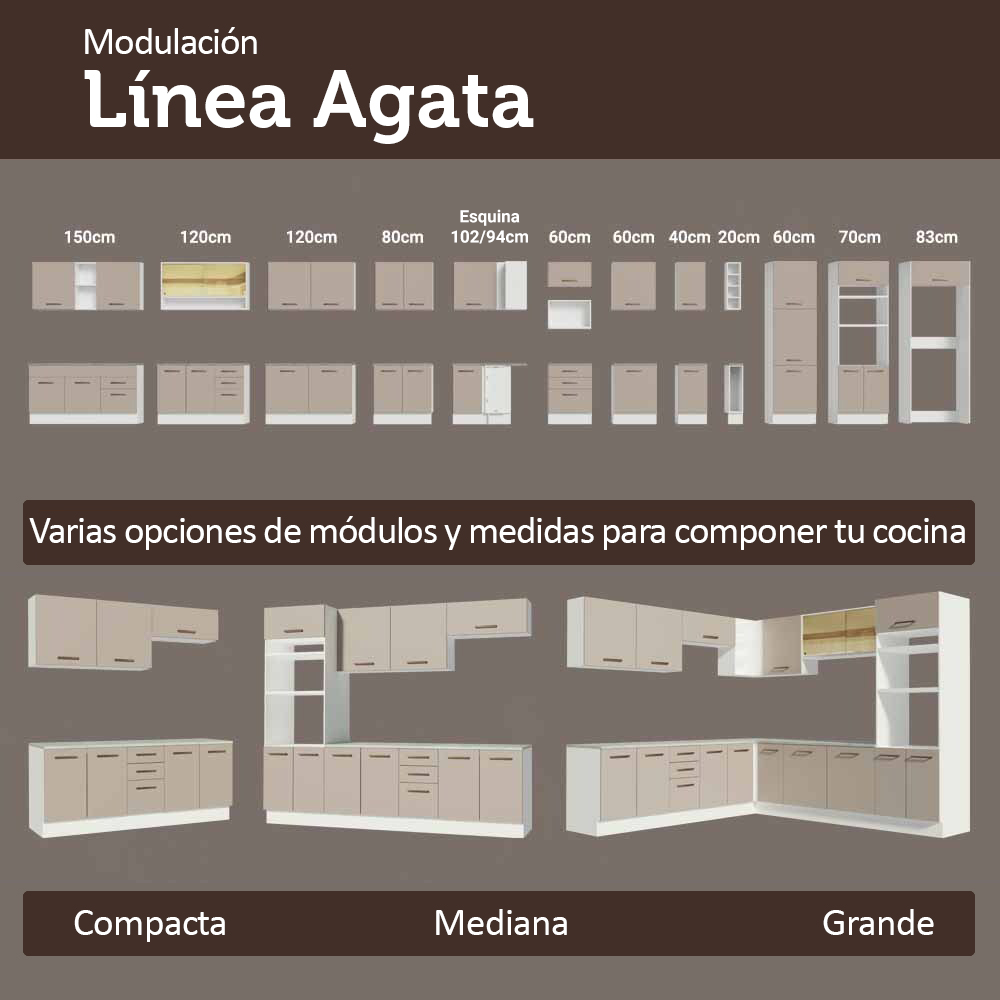 Bajo Mesada Esquinero 94 cm 1 Puerta (Sin Mesada) Blanco/Crema Agata Madesa