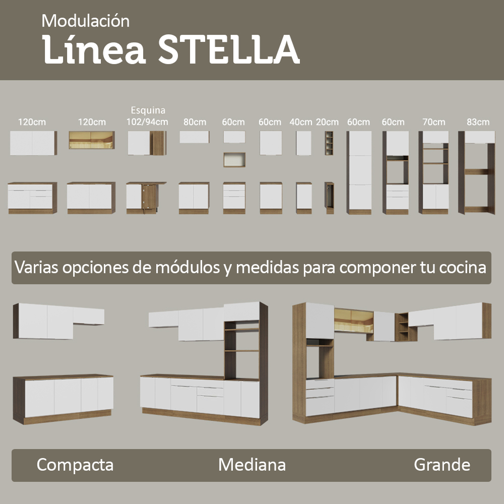 Bajo Mesada Esquinero 94 cm 1 Puerta (Sin Mesada) Marrón/Blanco Stella Madesa