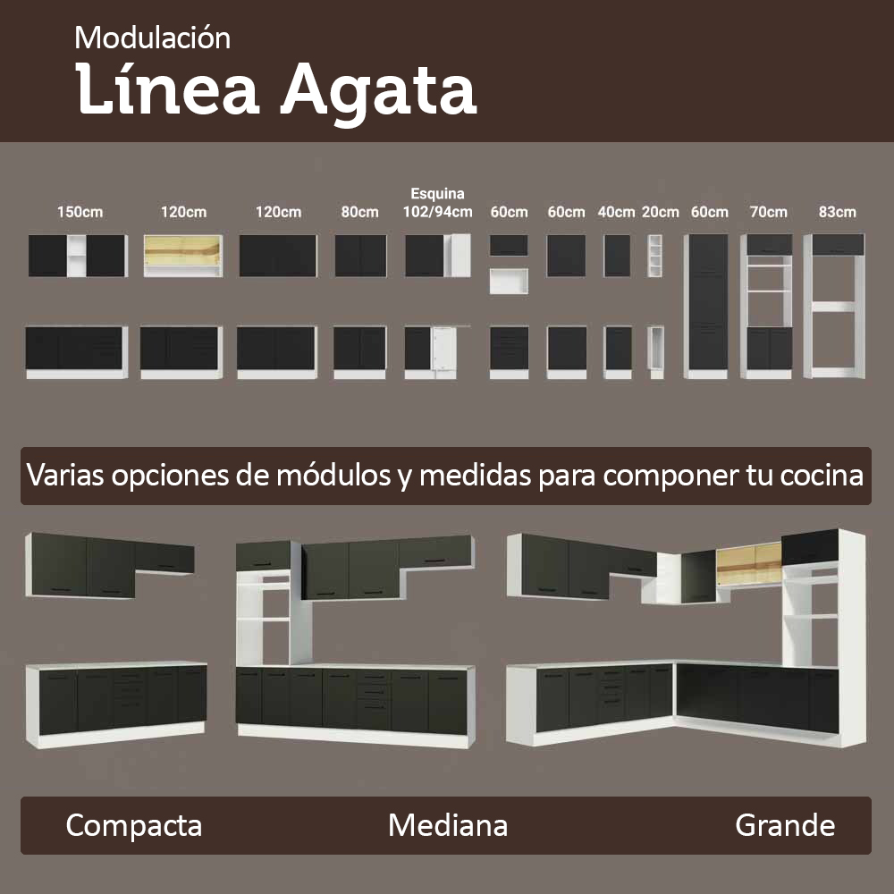Bajo Mesada Esquinero 94 cm 1 Puerta (Sin Mesada) Blanco/Negro Agata Madesa