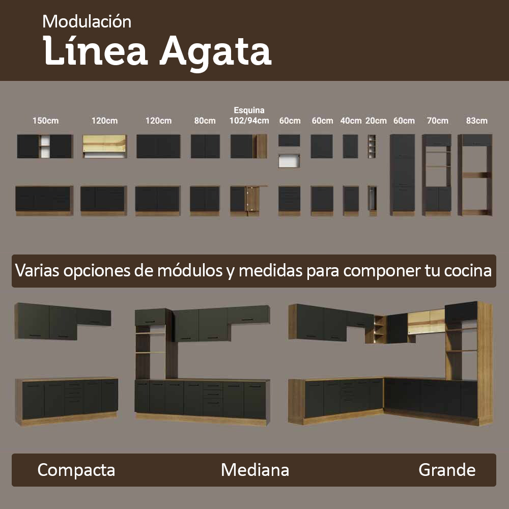 Bajo Mesada Esquinero 94 cm 1 Puerta (Sin Mesada) Marrón/Negro Agata Madesa