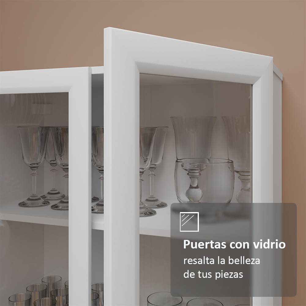 Mueble de Cocina Cristalero 70 cm 2 Puertas de Vidrio Blanco
