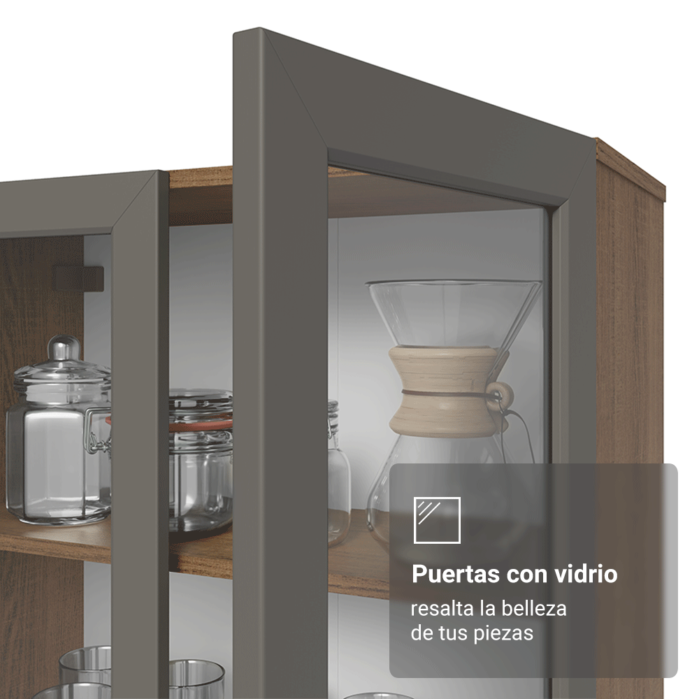 Cristalero 70 cm 2 Puertas de Vidrio Vik Marrón/Gris