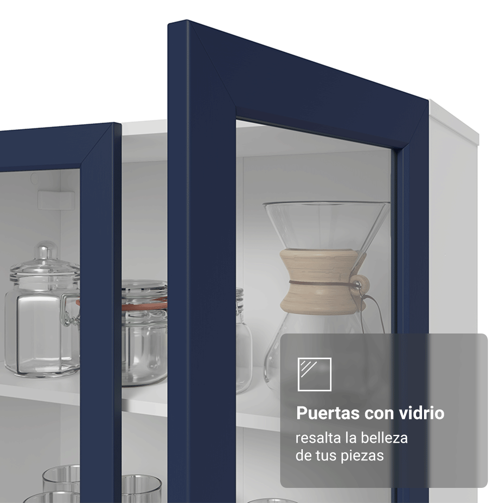 Cristalero 70 cm 2 Puertas de Vidrio Vik Blanco/Azul