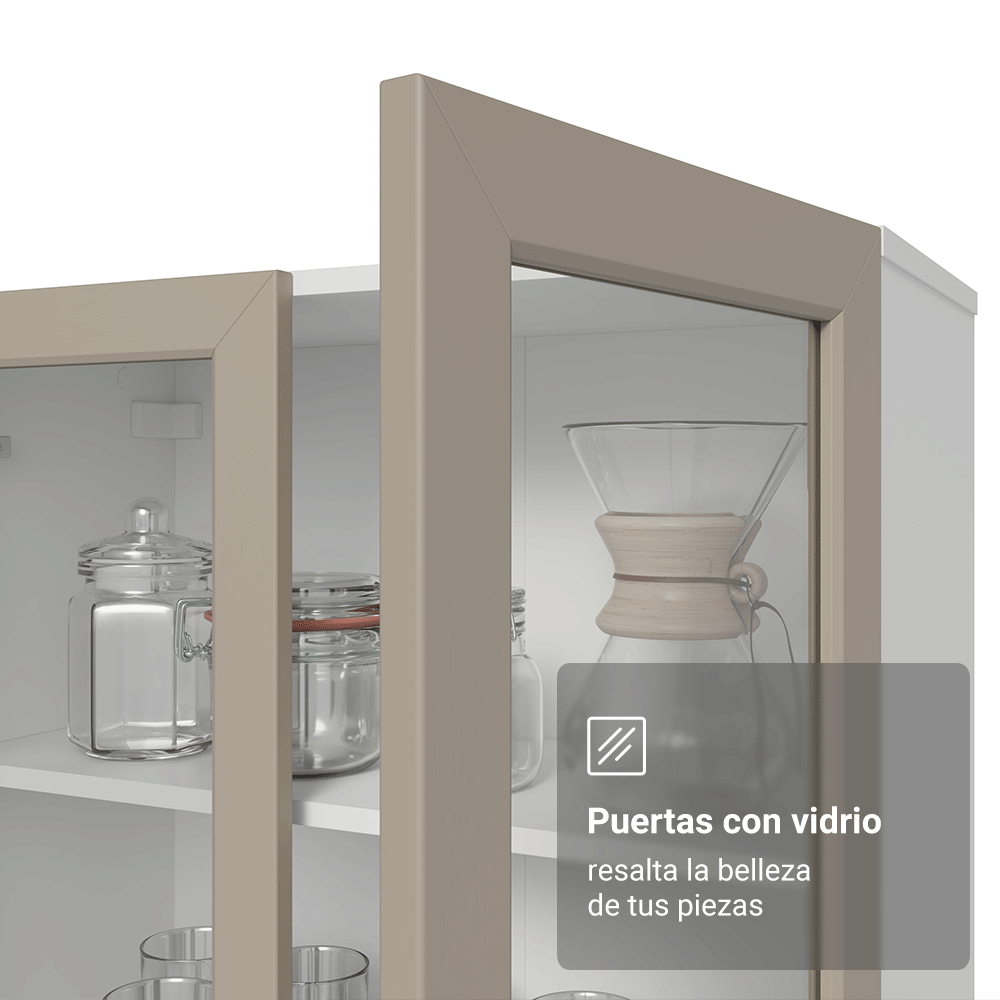 Cristarelo 70 cm 2 Puertas de Vidrio con Patas Cónicos Blanco/Crema/Blanco Vik Madesa