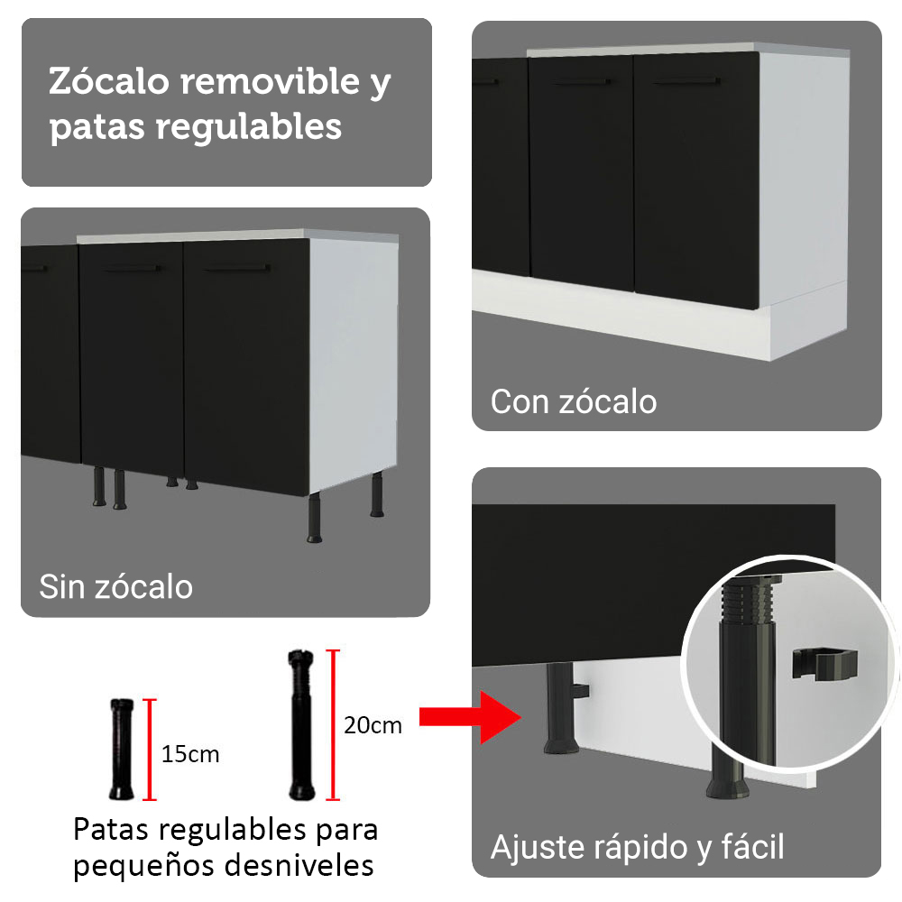 Despensero 40 cm 2 Puertas e 2 Nichos Blanco/Negro Agata Madesa