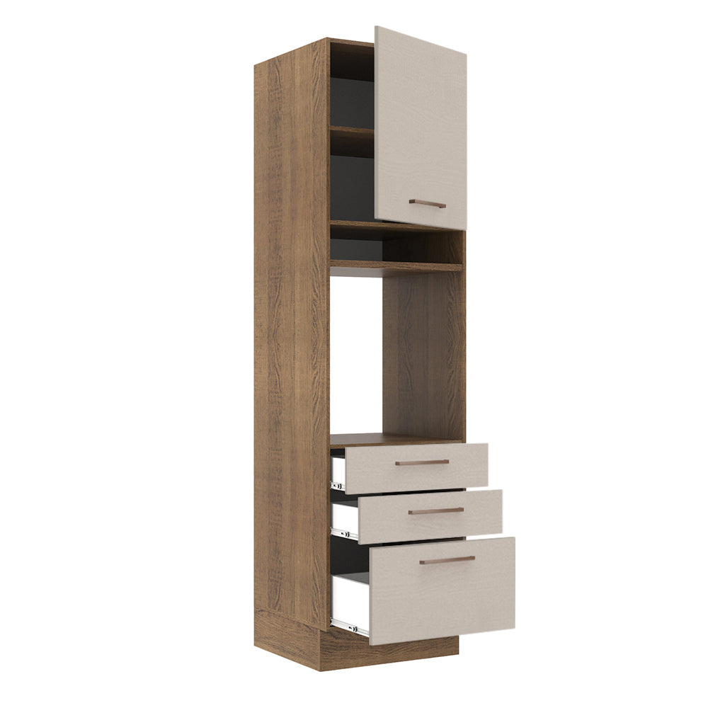 Mueble de Cocina para Horno 60 cm 1 Puerta 3 Cajones Marrón/Crema Agata
