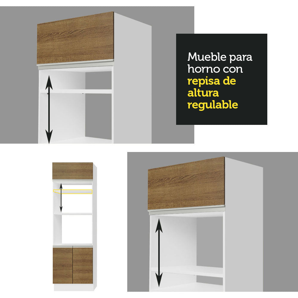 Mueble de cocina para Horno/ Microondas 70 cm Sin cajones 3 Puertas Glamy Blanco/Marrón