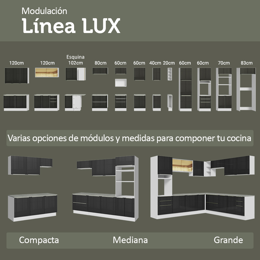 Mueble para empotrar Heladera 103 cm 1 Puerta Abatible Blanco/Negro Lux Madesa