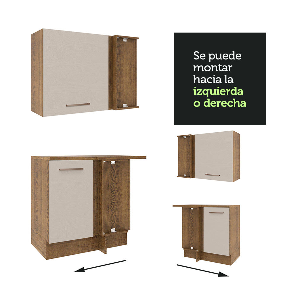 Combo completo de Cocina Esquinera 479 cm 13 Puertas 3 Cajones Sin Mesada Marrón/Crema Agata Madesa