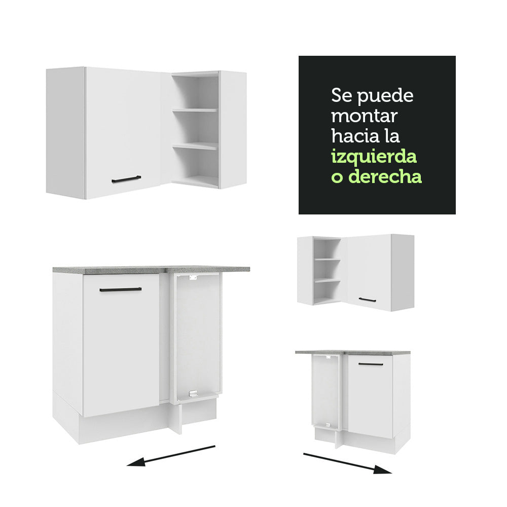 Combo completo de Cocina Esquinera 486 cm 13 Puertas 3 Cajones Sin Mesada Blanco Agata Madesa