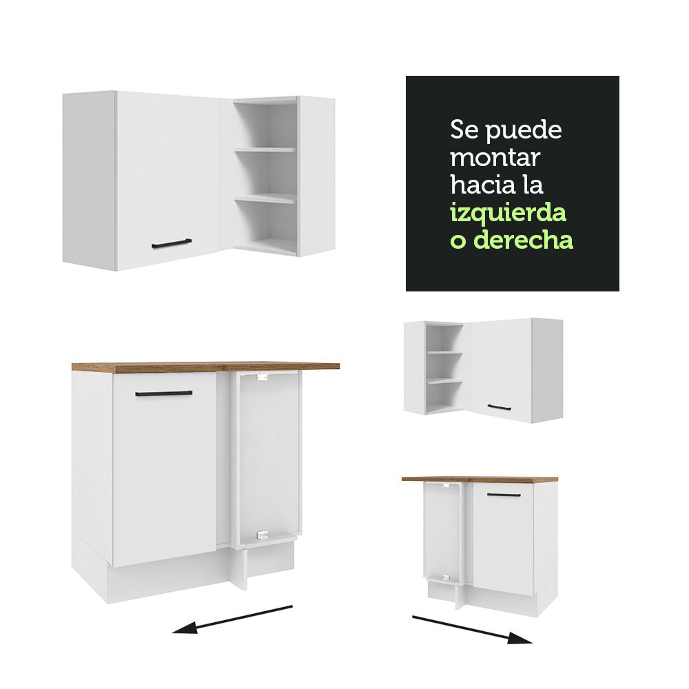 Combo completo de Cocina Esquinera 486cm Blanco con mesada Marrón 60cm fondo Agata Madesa 01